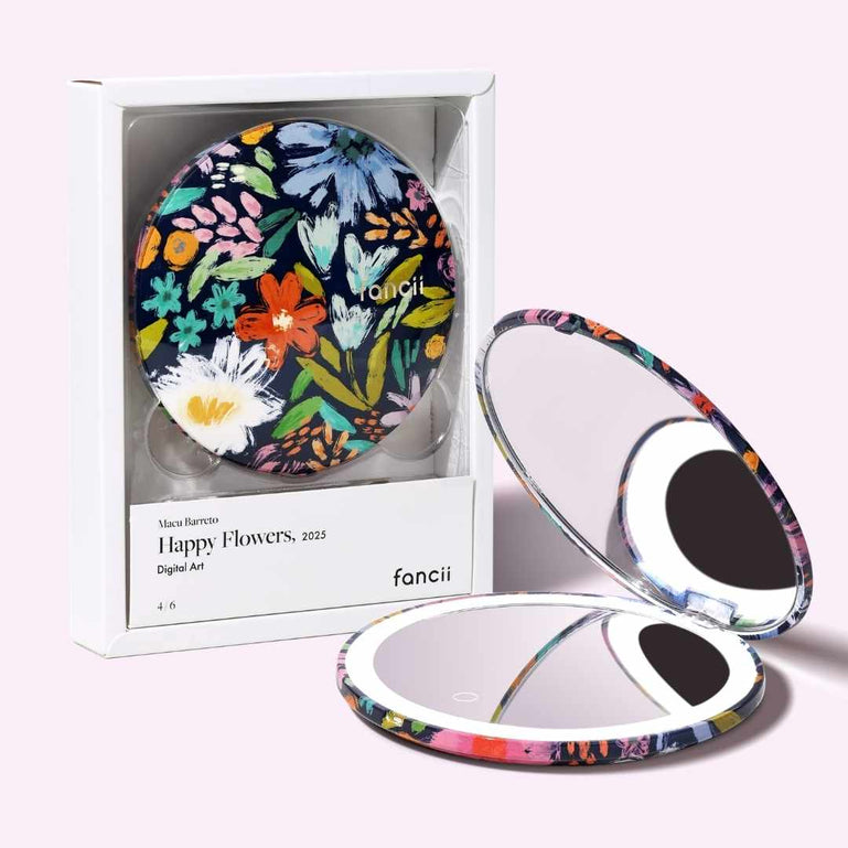 Happy Flowers Mini Taylor Lighted Compact by Fancii with 1x +10x magnification