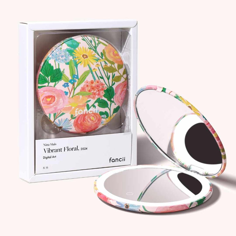 Vibrant Florals Mini Taylor Lighted Compact by Fancii with 1x +10x magnification box