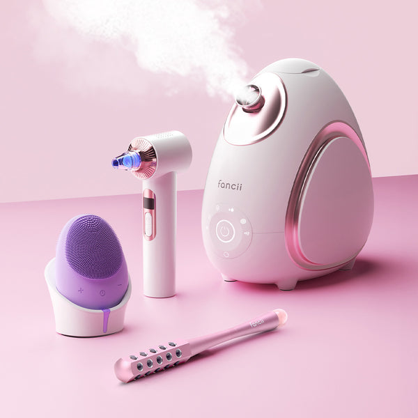 Fancii Royal Ritual best selling skincare routine with the isla sonic facial cleanser, rivo facial steamer, clara microdermabrasion tool and remi facial massager Pink