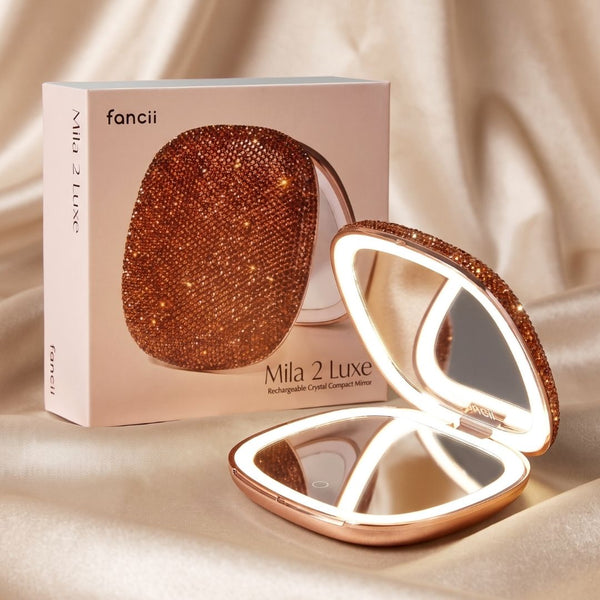 Fancii Mila 2 Luxe Mocha led lighted travel makeup mirror with crystals and 10x magnification