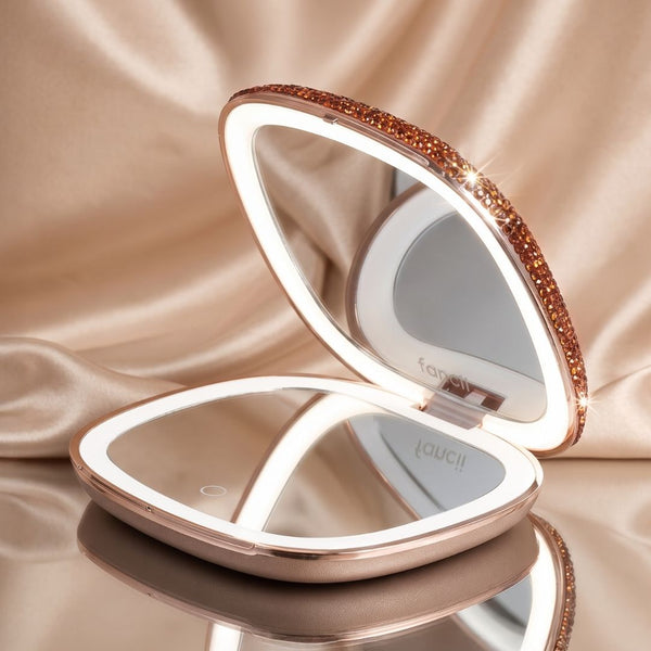 Fancii Mila 2 Luxe Mocha led lighted travel makeup mirror with crystals and 10x magnification