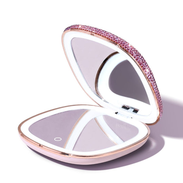 Fancii Mila 2 Luxe Wineberry led lighted compact makeup mirror with diamond cut crystals, 10x/1x