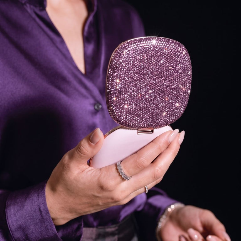 Fancii Mila 2 Luxe Wineberry led lighted compact makeup mirror with diamond cut crystals, 10x/1x