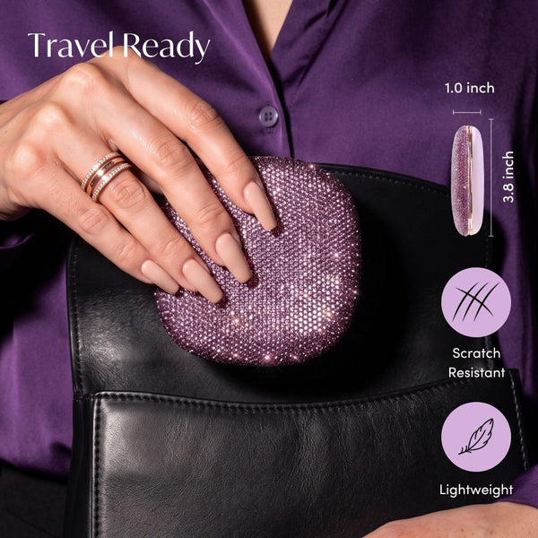 Fancii Mila 2 Luxe Wineberry led lighted compact makeup mirror with diamond cut crystals, 10x/1x