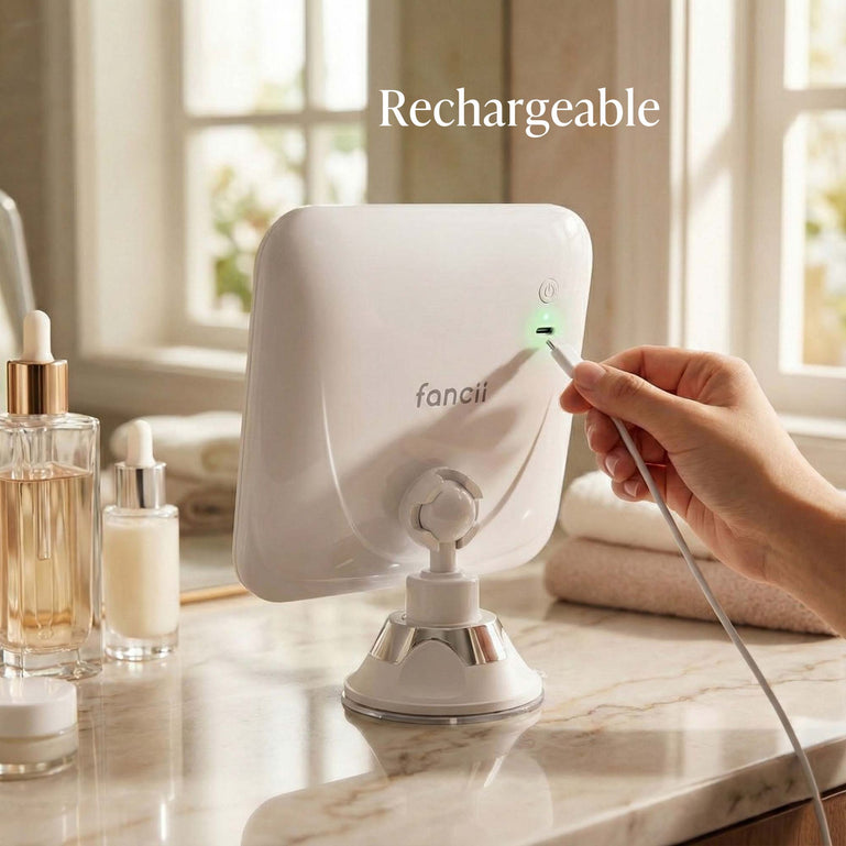 Mira 2 LED Magnifying Mirror by Fancii and Co with lights on White 