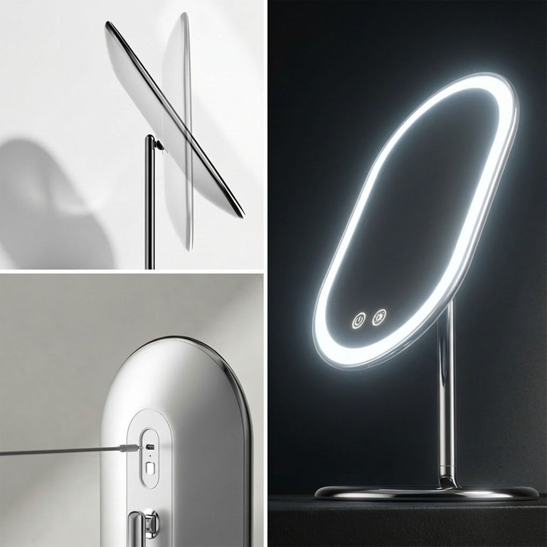 Fancii Vera lighted led vanity makeup mirror with stand Chrome Black Bedazzled