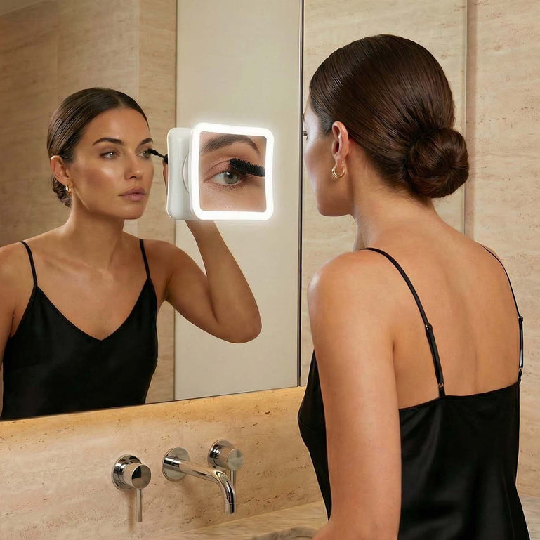 Mira 2 LED Magnifying Mirror by Fancii and Co with lights on White 