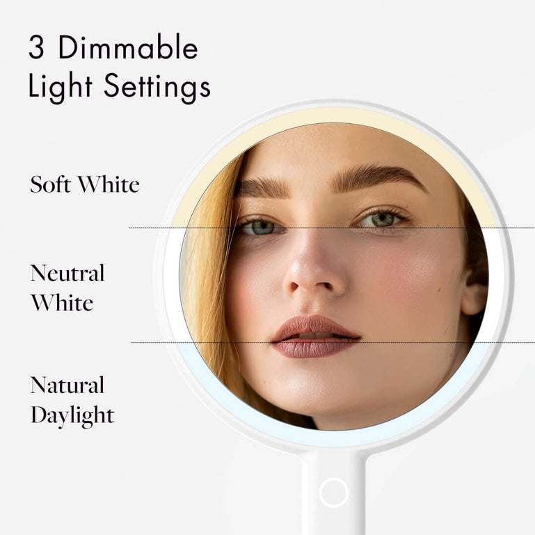 Cami led illuminated hand held make up mirror tabletop by Fancii and Co Marshmallow