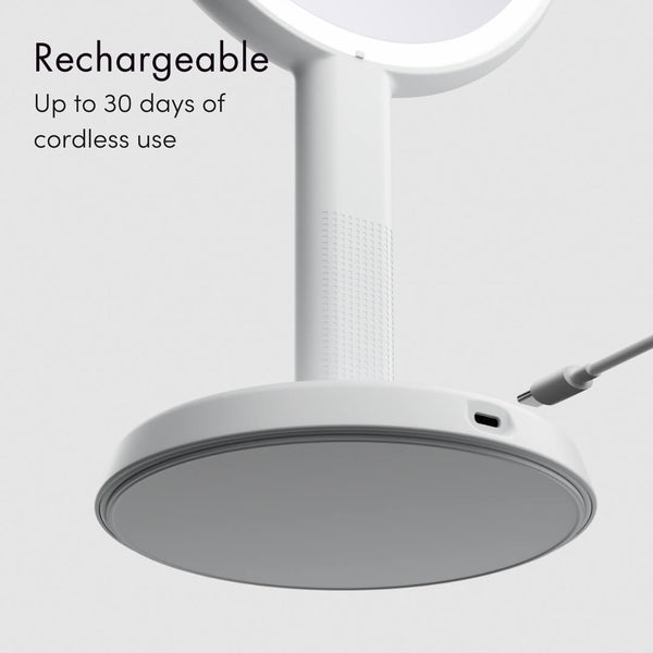 Cami rechargeable led illuminated hand held make up mirror tabletop by Fancii and Co Marshmallow