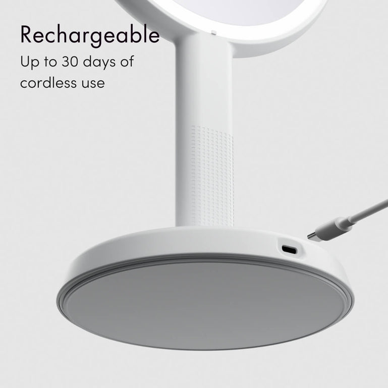 Cami rechargeable led illuminated hand held make up mirror tabletop by Fancii and Co Marshmallow