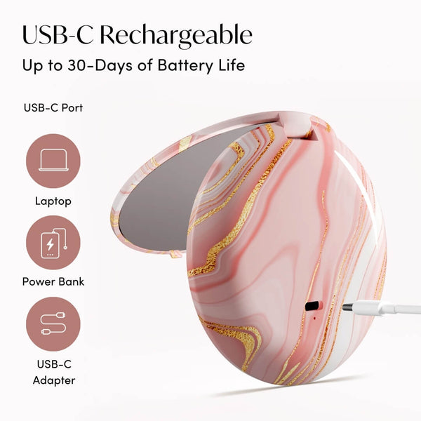 Fancii mini Taylor Marble Rosé compact mirror with lights