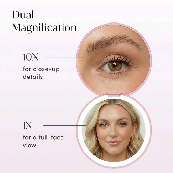 Fancii Mini Taylor Lighted Led Compact with 1x and 10x Magnification Petal Pink