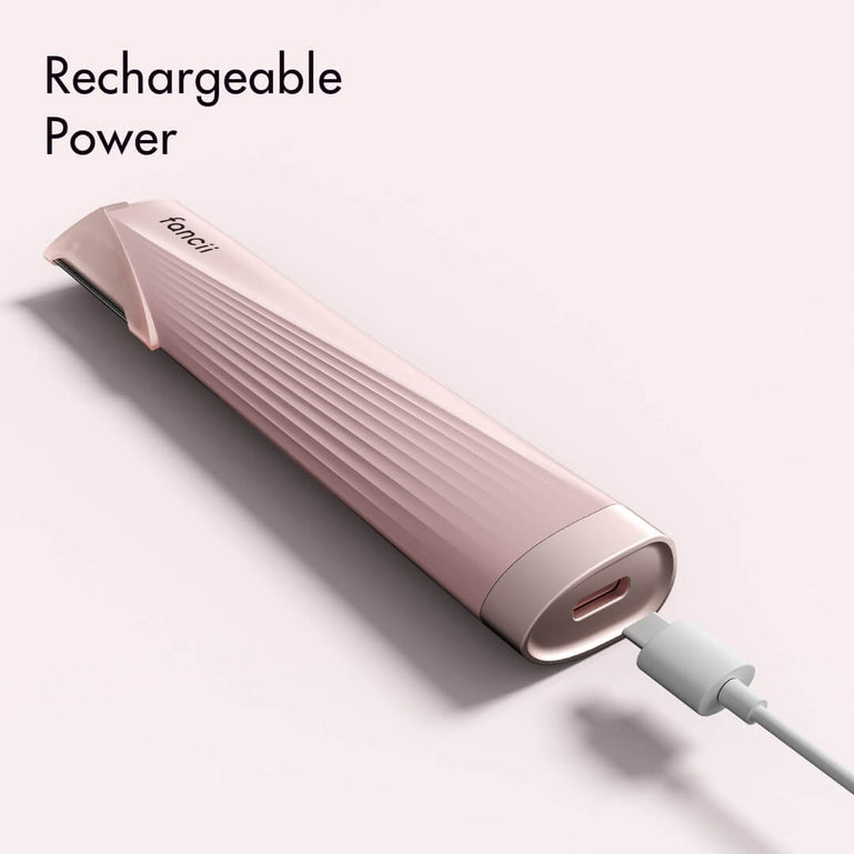 Leah Lighted Dermaplaner Facial Hair Removal + Exfoliating Tool from Fancii & Co. has rechargeable power in Pink 