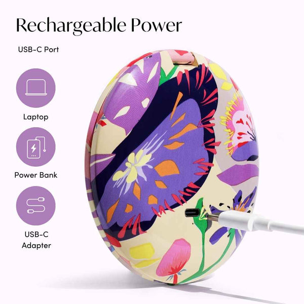 Mini Taylor Lighted Compact Mirror By Fancii & Co. in Brandi Raines Bloom is cordless and has rechargeable powder