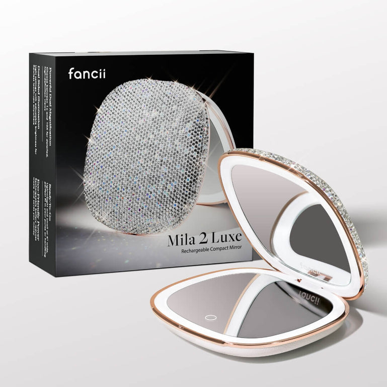 Fancii Mila 2 Luxe lighted compact mirror with diamond cut crystals, 10x
