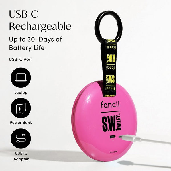 S.W.Smiley X Fancii & Co.  Lighted Charm Mirror with 1x and 10x magnification bag clip in Pink 