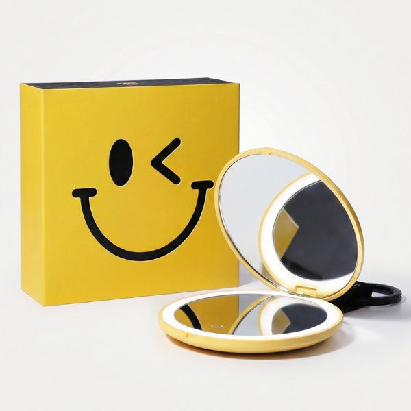 S.W.Smiley X Fancii & Co.  Lighted Charm Mirror with 1x and 10x magnification bag clip in Yellow 