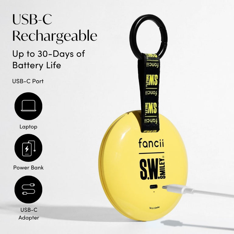 S.W.Smiley X Fancii & Co.  Lighted Charm Mirror with 1x and 10x magnification bag clip in Yellow 