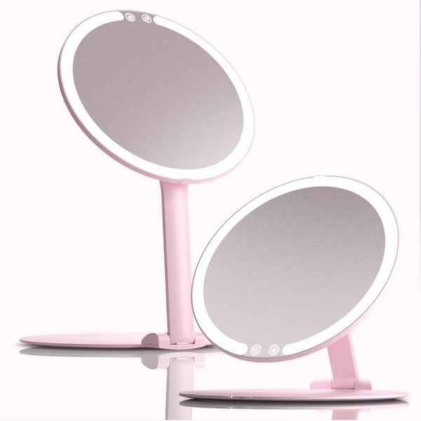 Fancii Abigail Travel Mirror with LED Lights Hero Extended and Folded Down 

Pink None