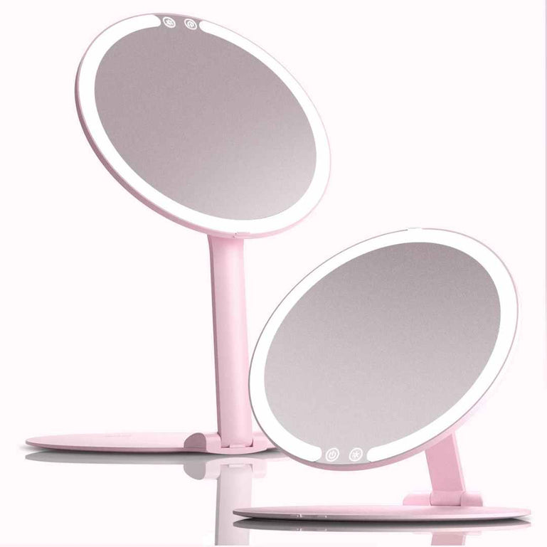 Fancii Abigail Travel Mirror with LED Lights Hero Extended and Folded Down 

Pink None