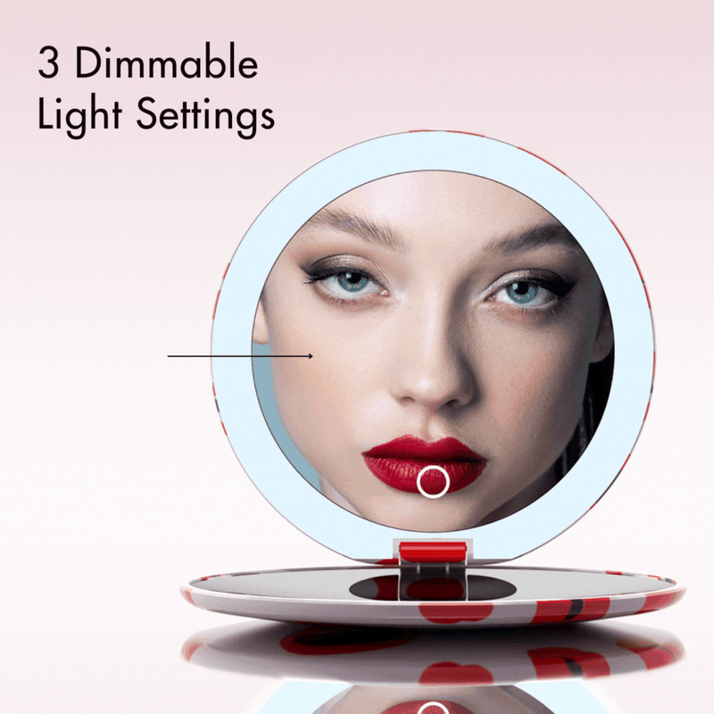 Taylor compact mirror by Fancii and Co with 3 dimmable LED lights HOT LIPS
