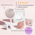 Fancii Travel Light Set Featuring Abigail Foldable Vanity, Taylor Lighted Compact and Tara 10x Magnifier. Box view showing content of the bundle.