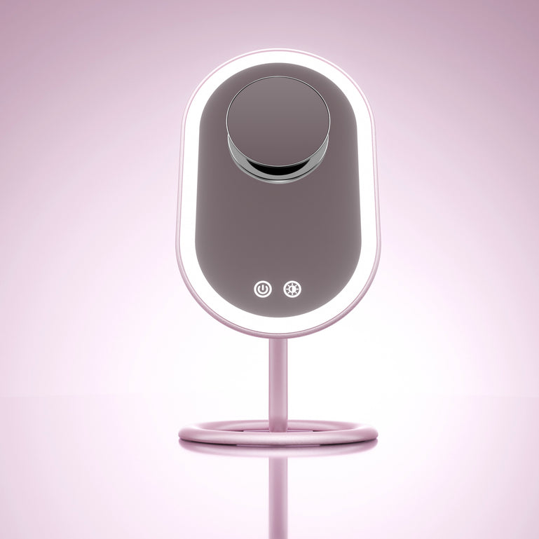 Fancii Vera LED Lighted Vanity Makeup Mirror & Lara 10X Magnifying Mirror in Pink Chrome
