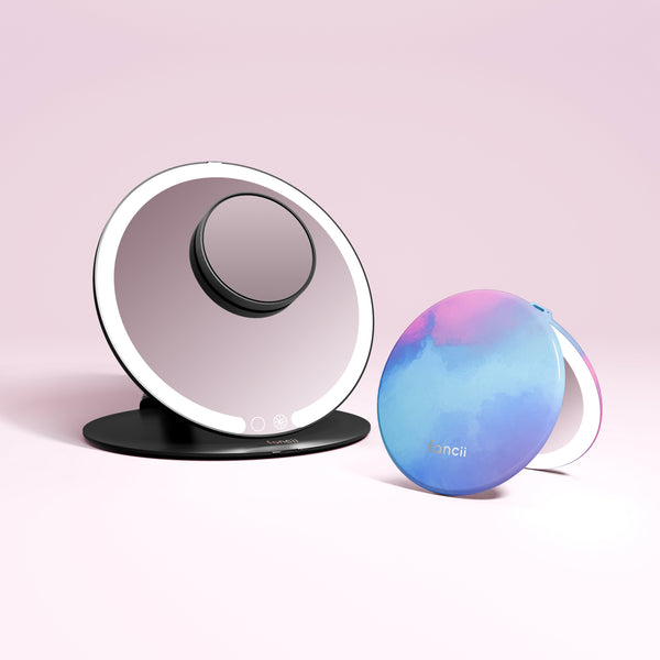 Travel Mirror and Taylor Lighted Compact by Fancii in LAVENDER LAGOON Black / 10x Magnifying Mirror