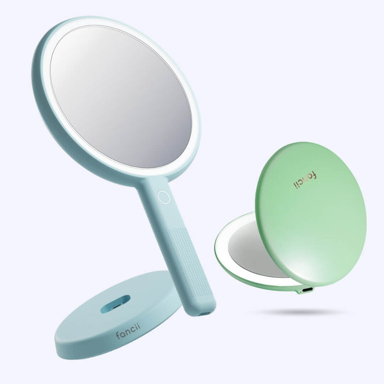 Cami mirror hand held and Taylor compact mirror by Fancii and Co_  Mint Green Blue Fluff