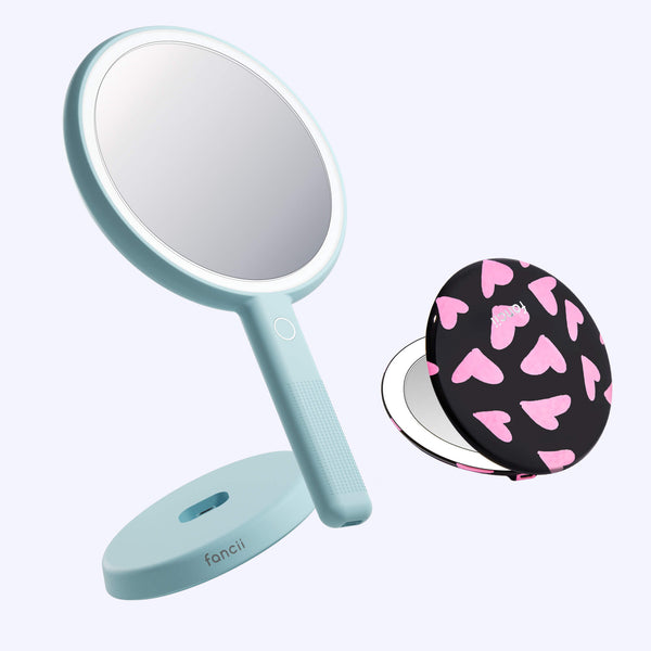 Cami mirror hand held and Taylor compact mirror by Fancii and Co_  Love Train Blue Fluff