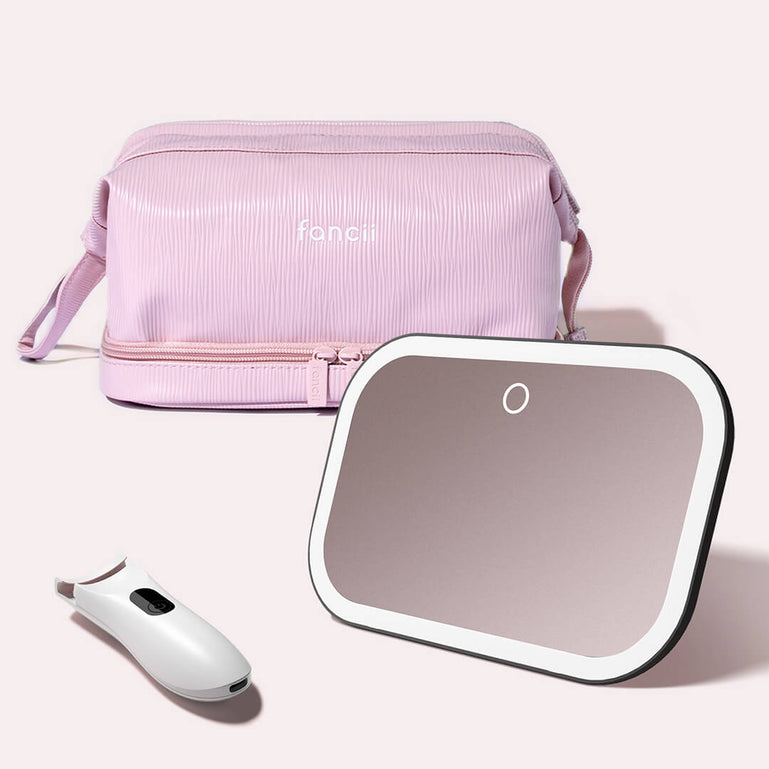 Roadside Glow Kit by Fancii & Co featuring the Juni 2 lighted car mirror, the Tasha heated eyelash curler and Macy 2-in-1  Makeup Case in Black Pearl Pink
