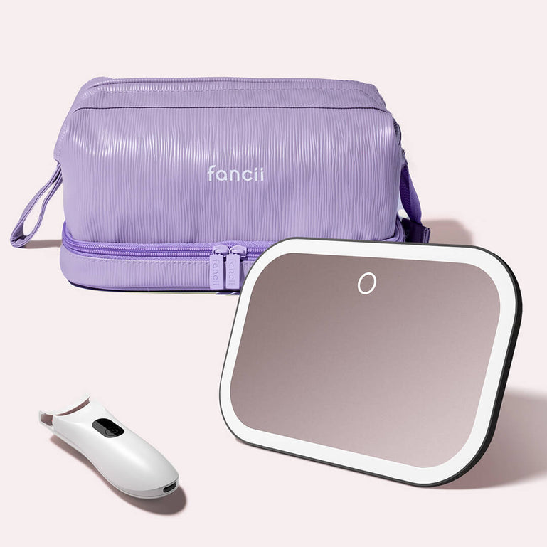Roadside Glow Kit by Fancii & Co featuring the Juni 2 lighted car mirror, the Tasha heated eyelash curler and Macy 2-in-1  Makeup Case in Black Pearl Purple