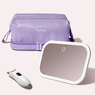 Roadside Glow Kit by Fancii & Co featuring the Juni 2 lighted car mirror, the Tasha heated eyelash curler and Macy 2-in-1  Makeup Case in White Pearl Purple