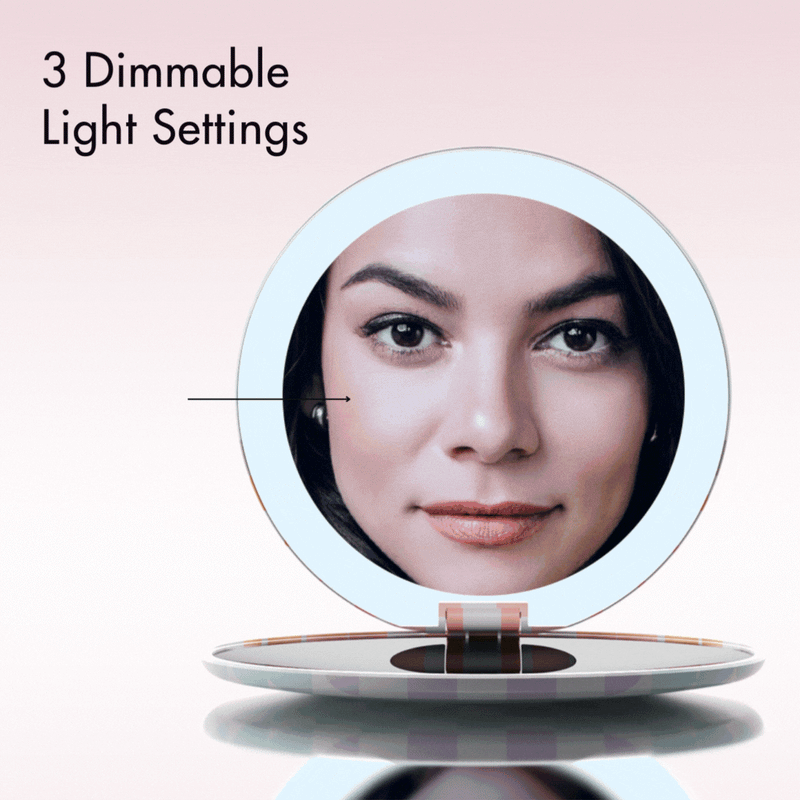 Traveling Twosome Bundle By Fancii & Co. Madison Makeup Bag and Taylor Lighted Compact in Weekender RAINBOW MIRAGE 3 dimmable light settings